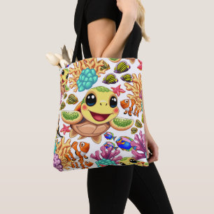 Sea Turtle Baby Happy and Cute Character Tote Bag