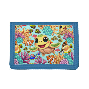 Sea Turtle Baby Happy and Cute Character Tri-fold Wallet