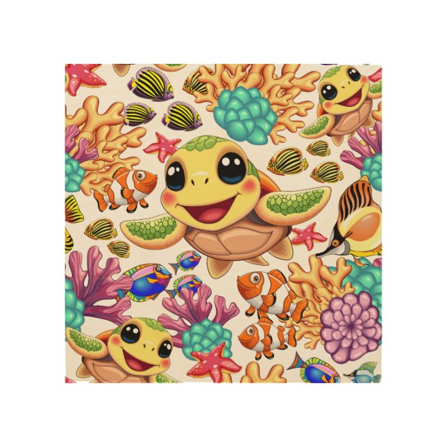 Sea Turtle Baby Happy and Cute Character Wood Wall Art (Front)