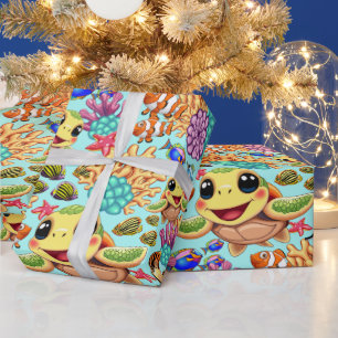 Sea Turtle Baby Happy and Cute Character Wrapping Paper