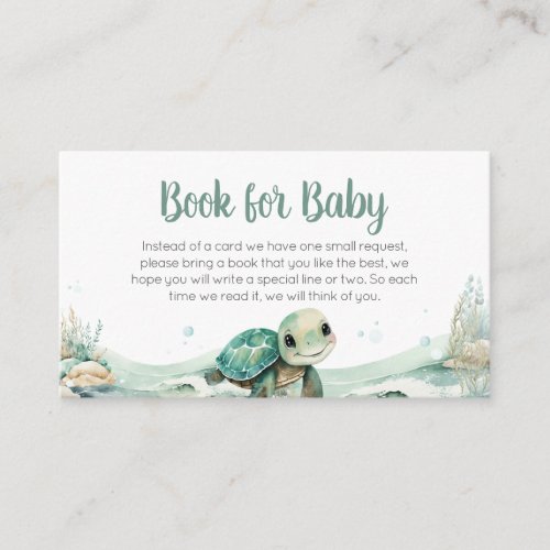 Sea Turtle Baby Shower Books for Baby Enclosure Card