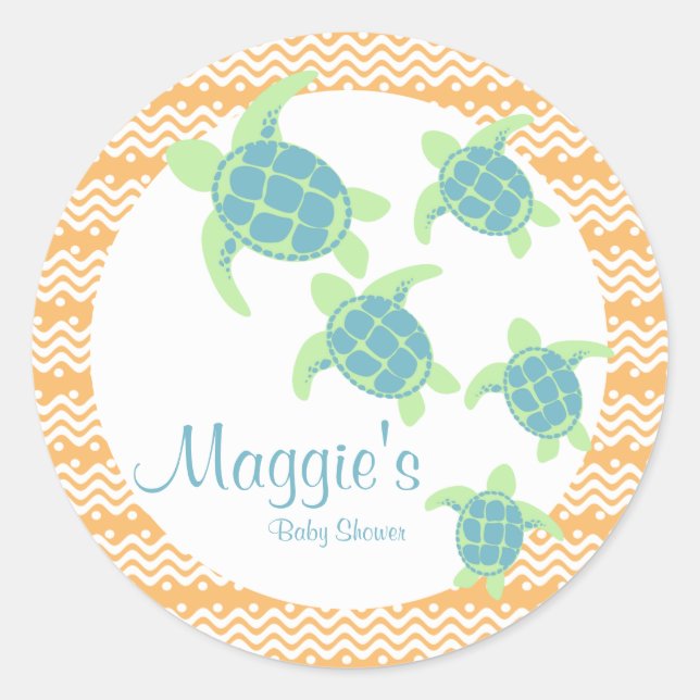 Sea Turtle Baby Shower Classic Round Sticker (Front)
