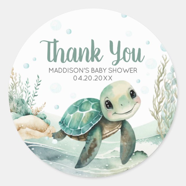 Sea Turtle Baby Shower Classic Round Sticker (Front)