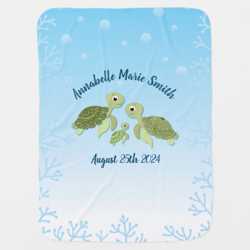 Sea Turtle Baby Shower Co_Ed Gender Neutral Baby Blanket