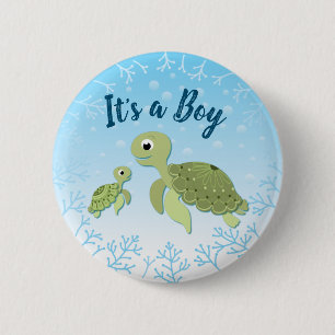 Sea Turtle Baby Shower Co-Ed Gender Neutral Button