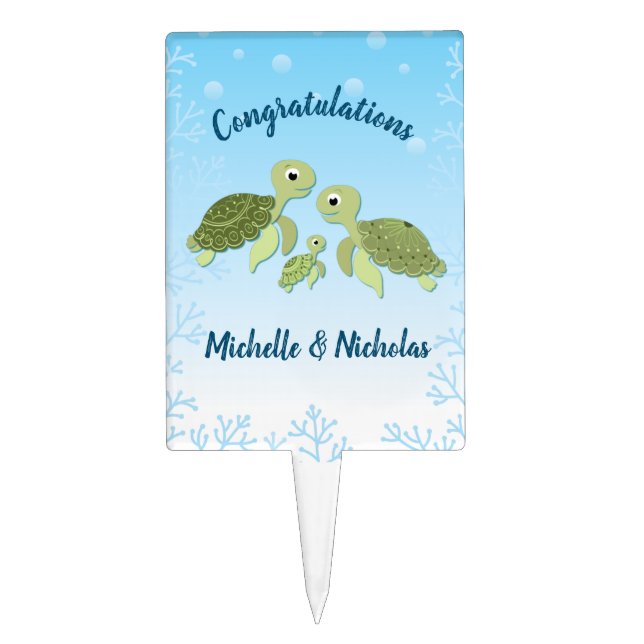 Sea Turtle Baby Shower Co-Ed Gender Neutral Cake Topper (Front)