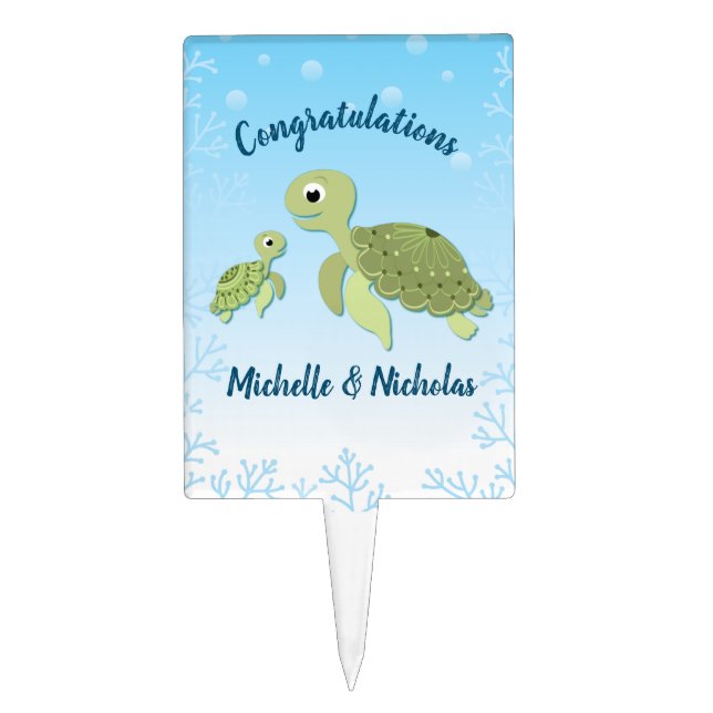 Sea Turtle Baby Shower Co-Ed Gender Neutral Cake Topper (Front)