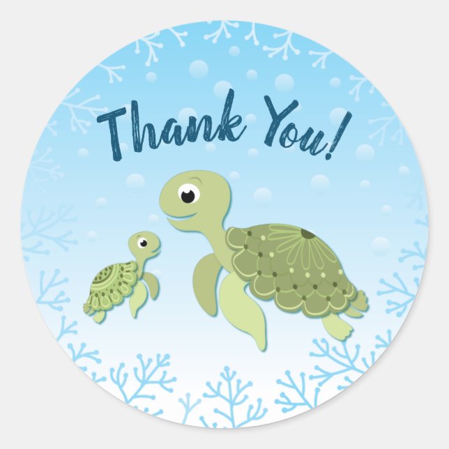 Sea Turtle Baby Shower Co-Ed Gender Neutral Classic Round Sticker (Front)