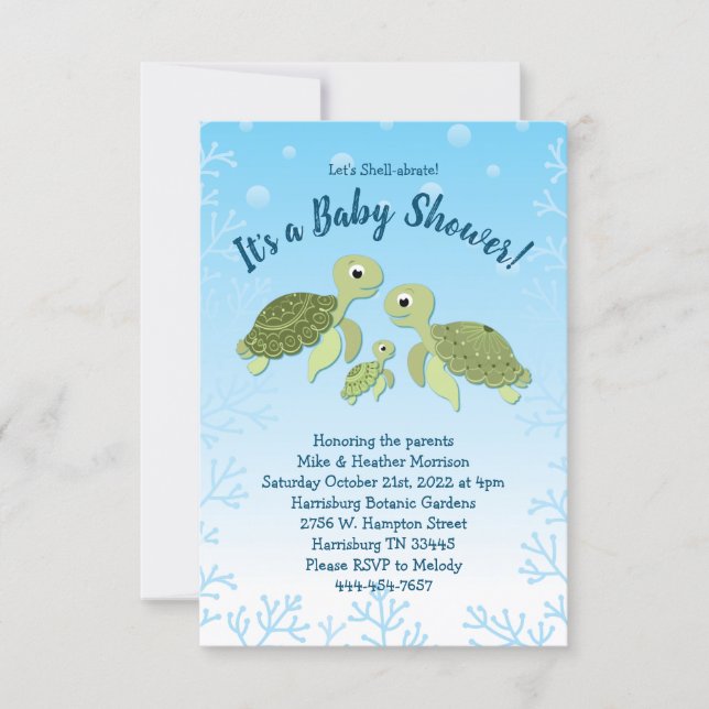 Sea Turtle Baby Shower Co-Ed Gender Neutral Invitation (Front)