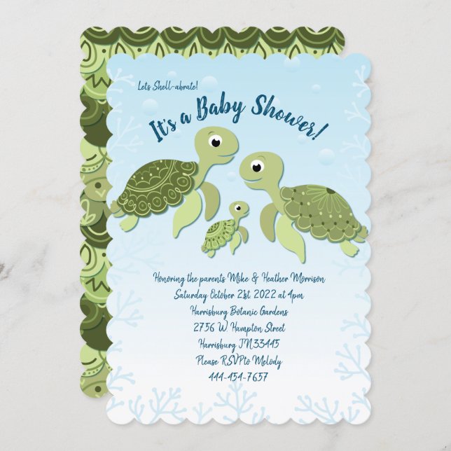 Sea Turtle Baby Shower Co-Ed Gender Neutral Invitation (Front/Back)