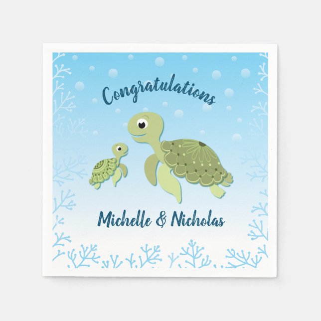 Sea Turtle Baby Shower Co-Ed Gender Neutral Napkins (Front)