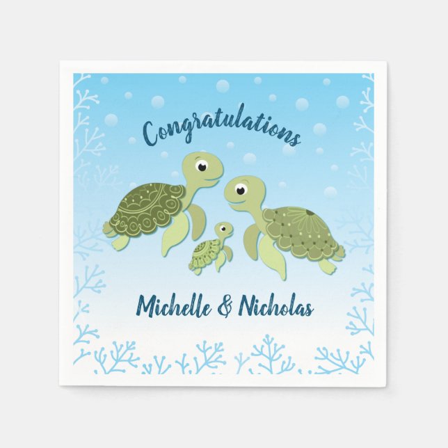 Sea Turtle Baby Shower Co-Ed Gender Neutral Napkins (Front)