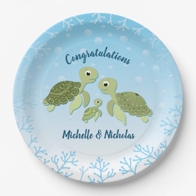 Sea Turtle Baby Shower Co-Ed Gender Neutral Paper Plates (Front)