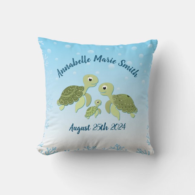Sea Turtle Baby Shower Co-Ed Gender Neutral Throw Pillow (Front)