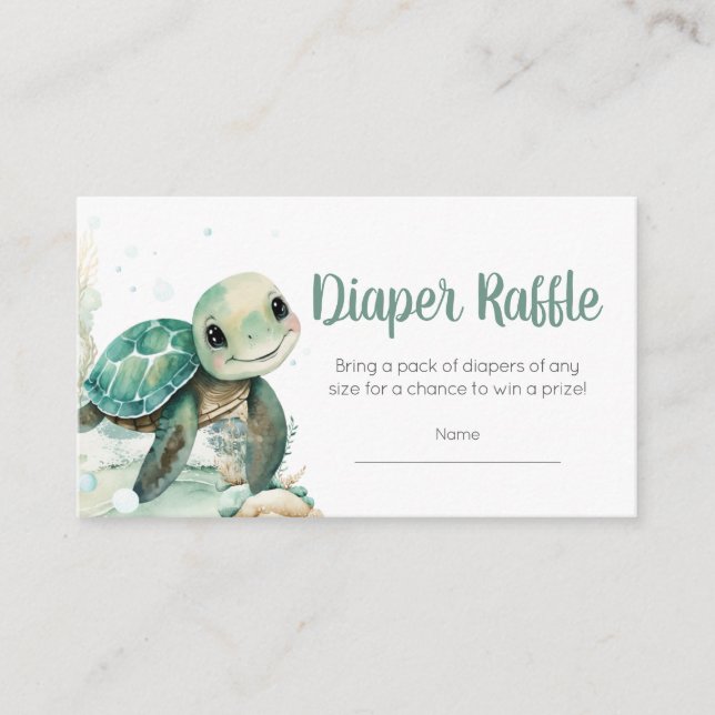 Sea Turtle Baby Shower Diaper Raffle Enclosure Card (Front)