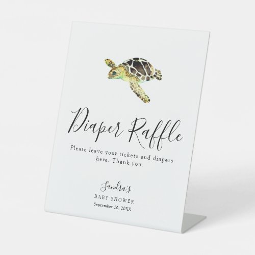 Sea Turtle Baby Shower Diaper Raffle Game Minimal Pedestal Sign