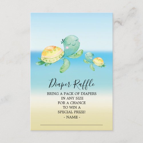 Sea Turtle Baby Shower Diaper Raffle Ticket Enclosure Card