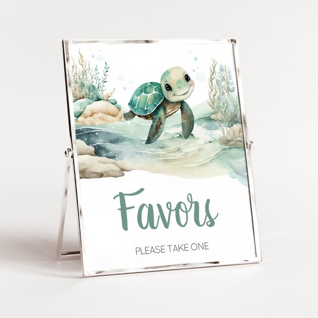 Sea Turtle Baby Shower Favors Poster (A Little Hatching Is On the Way Baby Shower Favors Sign)