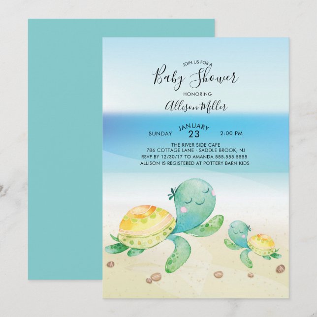 Sea Turtle Baby Shower Invitation (Front/Back)