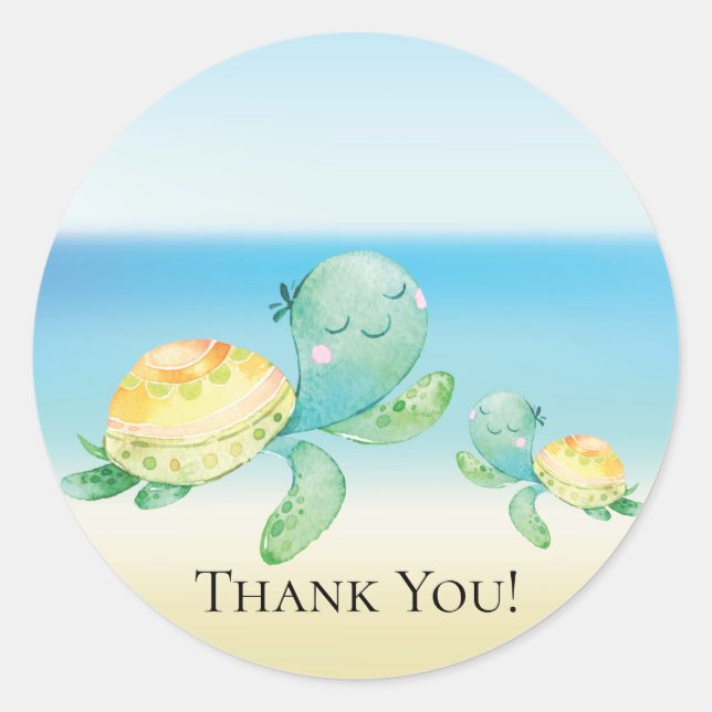 Sea Turtle Baby Shower Thank You Favor Sticker (Front)