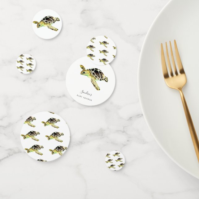 Sea Turtle Baby Shower Watercolor Minimal Confetti (Group)