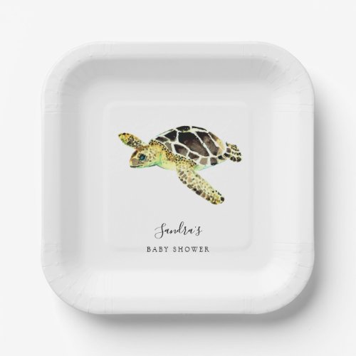 Sea Turtle Baby Shower Watercolor Minimal Paper Plates