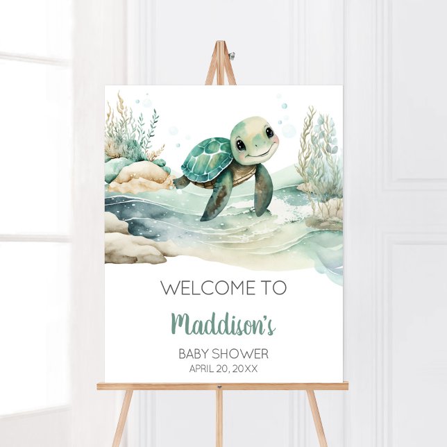 Sea Turtle Baby Shower Welcome Poster (A Little Hatching Is On the Way Baby Shower Welcome Sign)