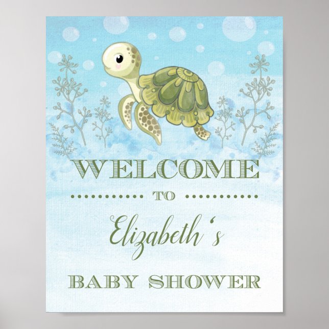 Sea Turtle Baby Shower Welcome Sign Beach Ocean (Front)