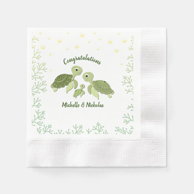 Sea Turtle Baby Shower White Napkins (Front)