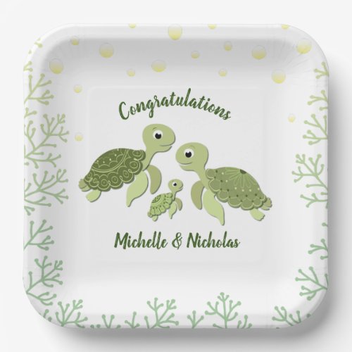 Sea Turtle Baby Shower White Paper Plates 9