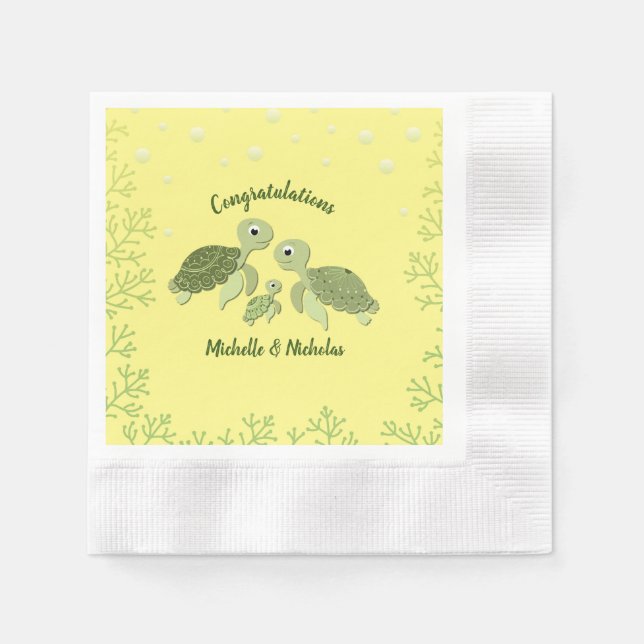 Sea Turtle Baby Shower Yellow Napkins (Front)