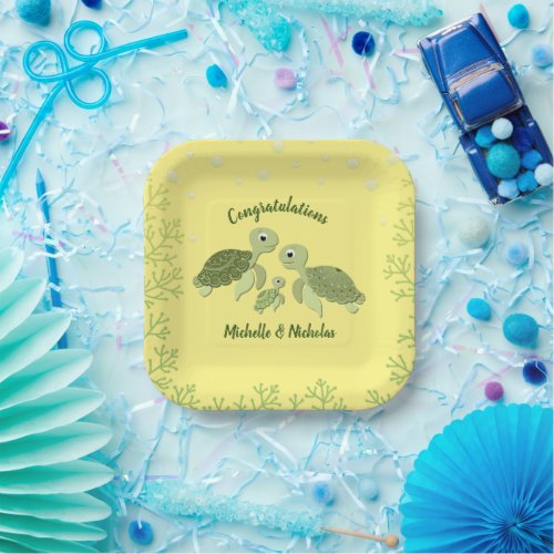 Sea Turtle Baby Shower Yellow Paper Plates 7