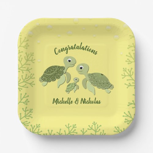 Sea Turtle Baby Shower Yellow Paper Plates 7 v2