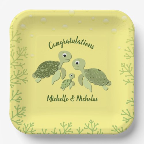 Sea Turtle Baby Shower Yellow Paper Plates 9 v2