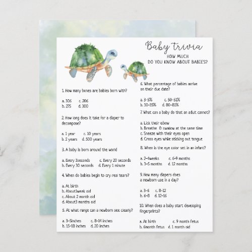 Sea Turtle _ Baby Trivia  Baby Shower Game