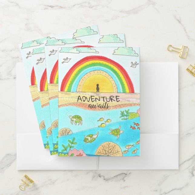 Sea Turtle Beach Adventure Awaits Rainbow Pocket Folder (In Situ)
