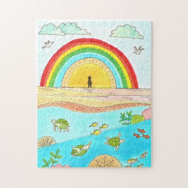 Sea Turtle Beach Adventure Happy Place Personal Jigsaw Puzzle (Vertical)