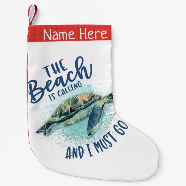 sea turtle beach calling small christmas stocking (Front)
