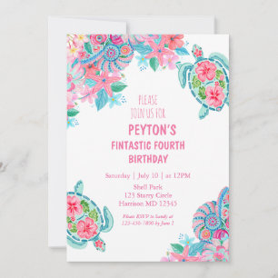 Sea Turtle Beach Fourth Birthday Invitation
