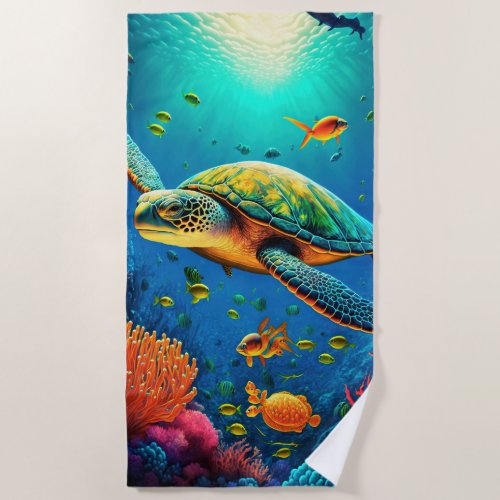 Sea Turtle Beach House Ocean Marine Life Animals Beach Towel