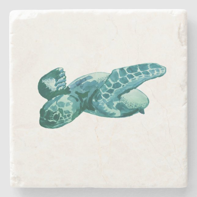 Sea Turtle Beach Marble Stone Coaster (Front)