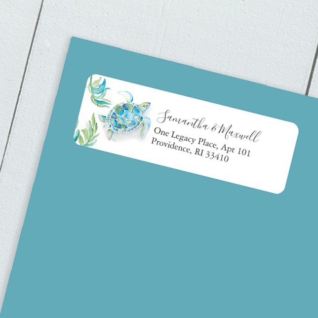 Sea Turtle Beach Return Address Label (Florida beach return address label watercolor sea turtle by Victoria Grigaliunas of Do Tell A Belle)
