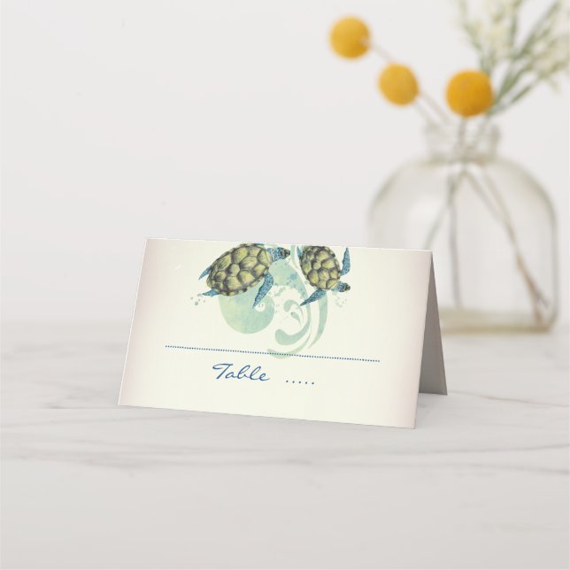 Sea Turtle Beach Tropical Nautical Place Card (Front)