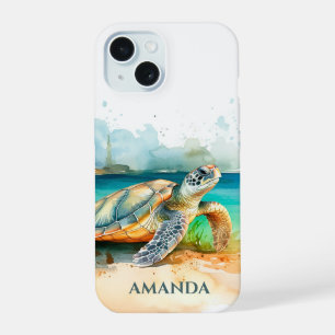 Sea Turtle Beach watercolor iPhone 15 Case