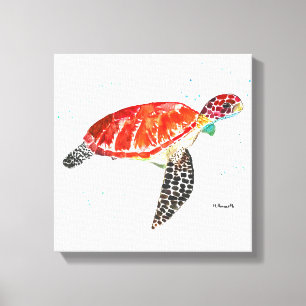 Sea turtle Beach Watercolor Ocean Under the Water Canvas Print
