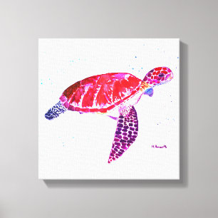 Sea turtle Beach Watercolor Ocean Under the Water  Canvas Print