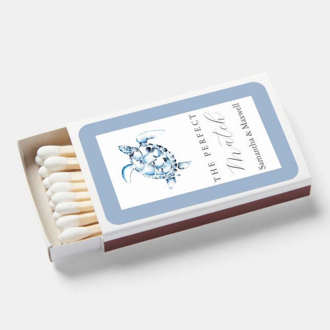 Sea Turtle Beach Wedding Theme Matchboxes (Front Open)