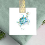 Sea Turtle Beachy Mini Christmas Note Card<br><div class="desc">Wish friends and family a beachy Christmas with my fun and unique tropical themed square greeting card in a tiny size. This cute mini Christmas card pack features my original watercolor sea turtle and greenery artwork with in shades of blues, greens and a hint of red. The word Cheers is...</div>