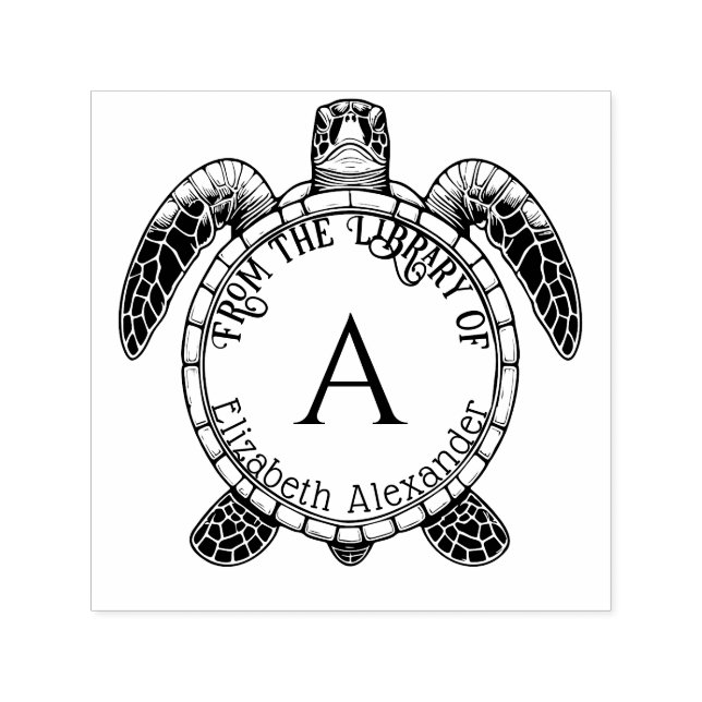 Sea Turtle Belly View Name Initial Library Book Self-inking Stamp (Design)