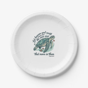 Sea Turtle Bible Verse Vintage Engraving Design_1 Paper Plates